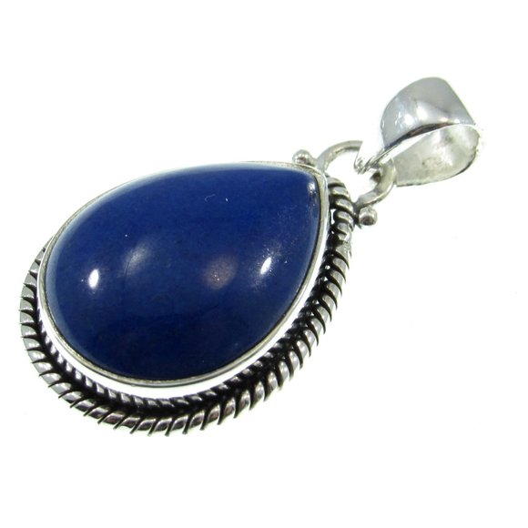 Solid 925 Sterling Silver Teardrop Lapis Lazuli Pendant, January Birthstone - Picture 4 of 5